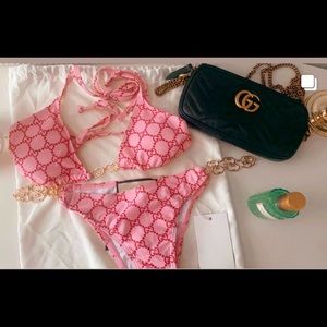 GUCCI Pink GG Gold Chain bikini